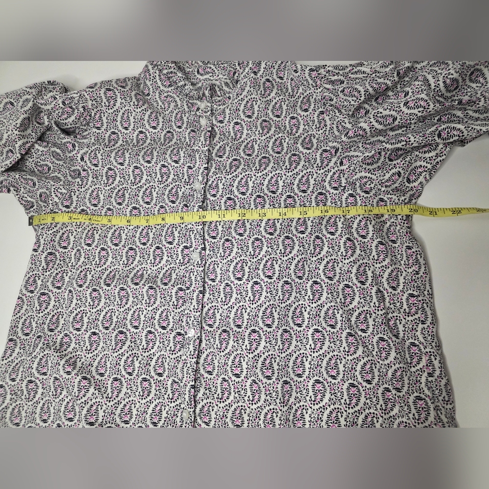 GAP Womens M Puff Sleeve Ruffle Neck Ivory Paisley Button Down Top - Picture 12 of 13